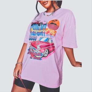 🔥SHEIN Pink Graphic Oversized Tee with Retro CarSize M🔥5$ If You Get Bundle🔥